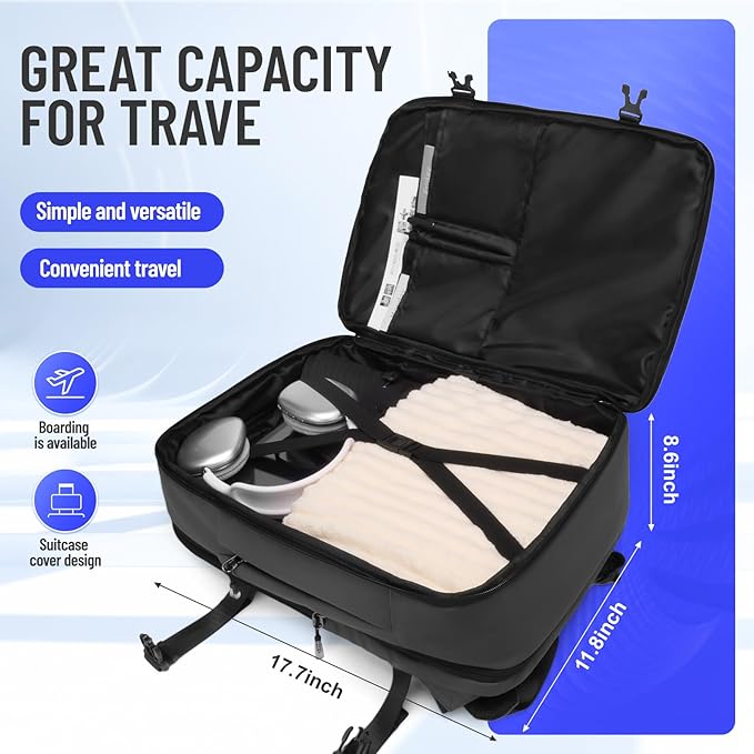 50L Carry on Travel Backpack for Men Women Airline Approved Convertible Duffle Backpack Luggage Bag,TSA Overnight Bags,fits 17" Laptop Smart Backpack-Grey