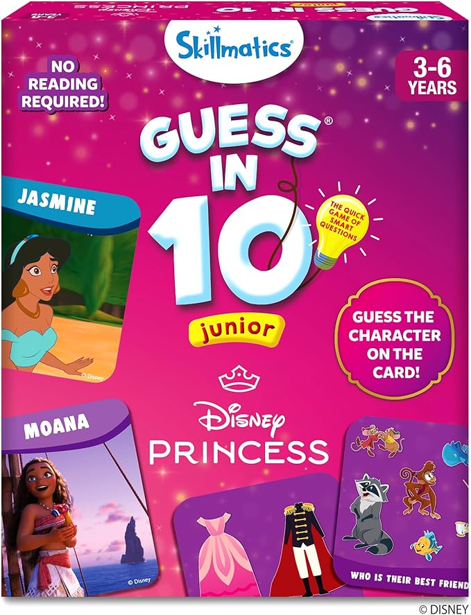 Skillmatics Guess in 10 - Disney Princess Card Game, Christmas Fun for Preschool Kids, Girls & Boys Who Love Cinderella, Ariel, Jasmine, Fun Travel Game, Gifts for Ages 3, 4, 5, 6
