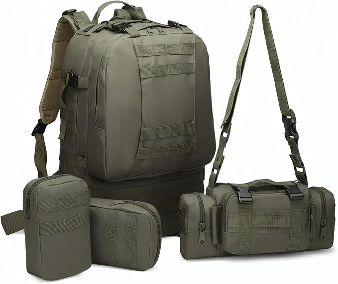 Military Tactical Backpack for Men 60L Waterproof Bug Out Bag Survival Rucksack Go Bag Emergency Molle System Army 3 Day Assault Pack for Hiking Hunting Camping Green