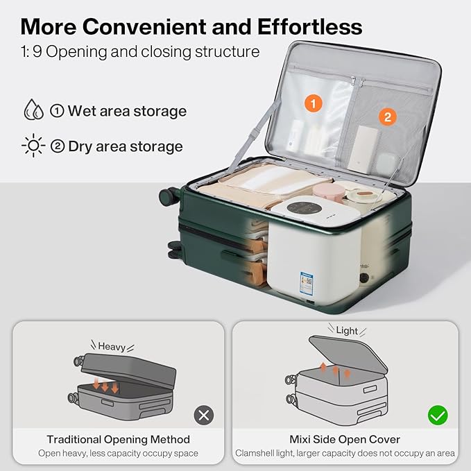 mixi 24 Inch Large Expandable Checked Luggage PC Hard Shell Suitcase Top Opening Rolling Travel Suitcases with Spinner Wheels & TSA Lock, Blackish Green