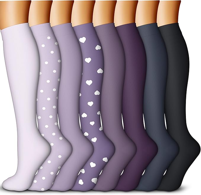 QUXIANG Copper Compression Socks for Women & Men Circulation (8 Pairs) - Best for Running Athletic Cycling - 15-20 mmHg