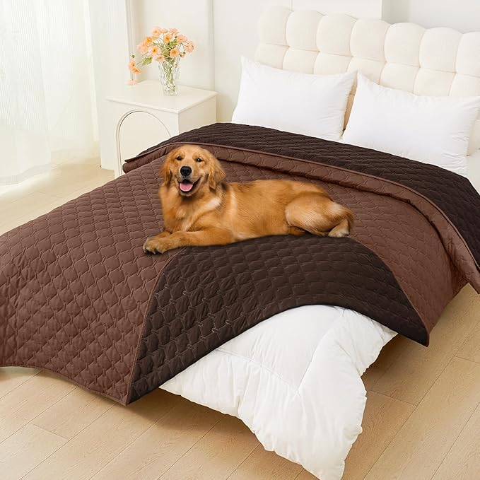 Smiry Waterproof Dog Bed Cover Blanket, Soft Reversible Pet Blanket, Washable Leakproof Cats Dogs Couch Cover for Sofa, Couch, Furniture, Plaid (82x120 Inch, Brown/Chocolate)