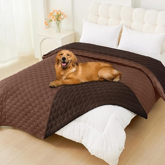 Smiry Waterproof Dog Bed Cover Blanket, Soft Reversible Pet Blanket, Washable Leakproof Cats Dogs Couch Cover for Sofa, Couch, Furniture, Plaid (82x120 Inch, Brown/Chocolate)