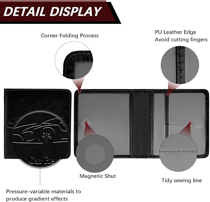 Car Registration and Insurance Holder, Vehicle Glove Box Car Organizer with Magnetic Closure for Documents, Cards, License Car Organization, 1-Pack Black