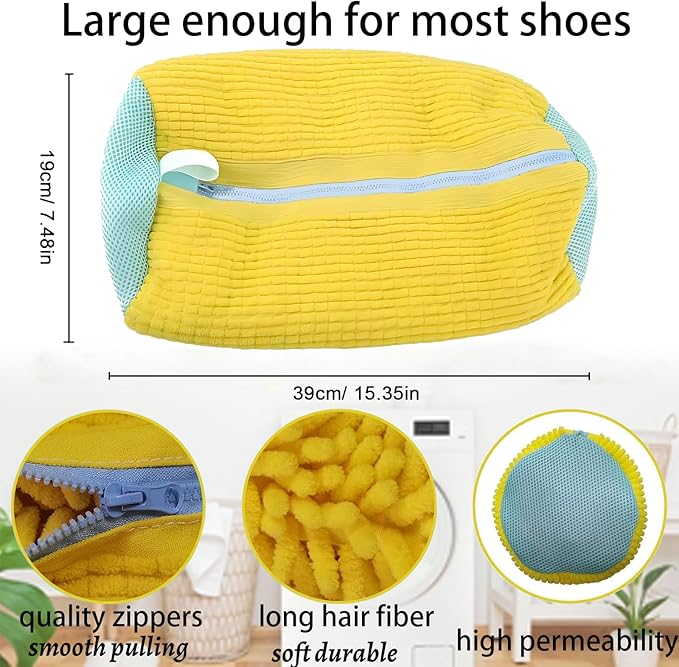 Shoe Washing Machine Bag,Shoe Laundry Bags for Sneakers, Reusable Shoe Cleaning Bag for All Shoe Sizes,Adjustable laundry bag for washing machine for 360°,2Pcs, Yellow