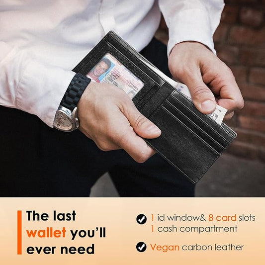RUNBOX Wallet for Men Slim Leather Bifold RFID Blocking Minimalist Front Pocket Design with Gift Box