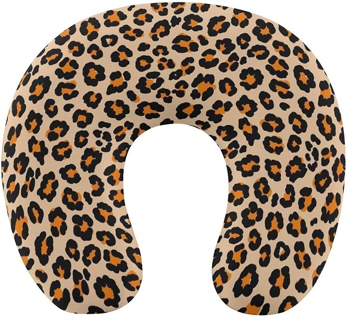 Premium Polyester Compact Neck Support Pillow, Watercolor Leopard Cheetah Animal Print U-Shaped, U-Shape for Car Travel Office Restful Sleep, Washable Comfort