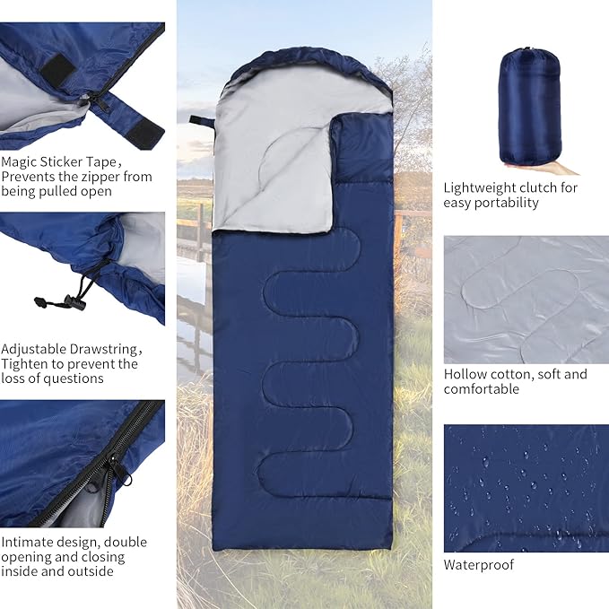 VitalCozy 24 Pcs Sleeping Bags for Adults Bulk Lightweight Waterproof Backpacking Camping Sleeping Bag with Compression Sack, Portable Compact for Winter Hiking Outdoor Camping Essential