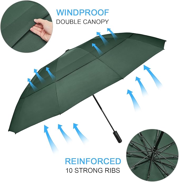 G4Free 42/46/54/62 Inch Large Golf Umbrella Compact Reverse Travel Umbrella 10 Ribs Windproof for Rain Double Canopy Automatic Open Close