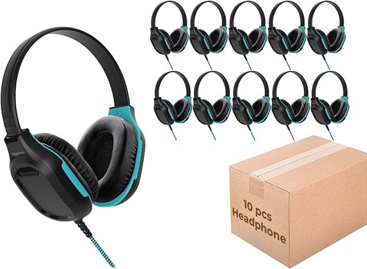 Gumdrop DropTech On-Ear Wired Headphones (10 case Pack) w/ 3.5 mm Chew-Proof Cord - Rugged, Reliable, Drop Tested and Comfortable for Kids, K-12 Students, Classroom and School Use - Black