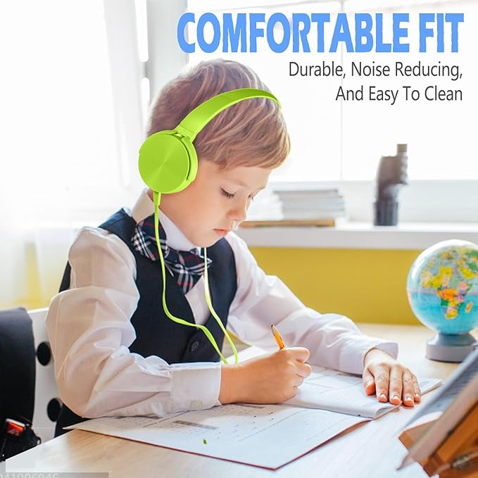 Kids Headphones 2 Pack for School Classroom Students, Durable Comfy Swivel Wired Headset for Online Learning, Noise Stereo Sound 3.5mm Jack for Chromebook, Computer, Laptop(Dark Blue+Green)