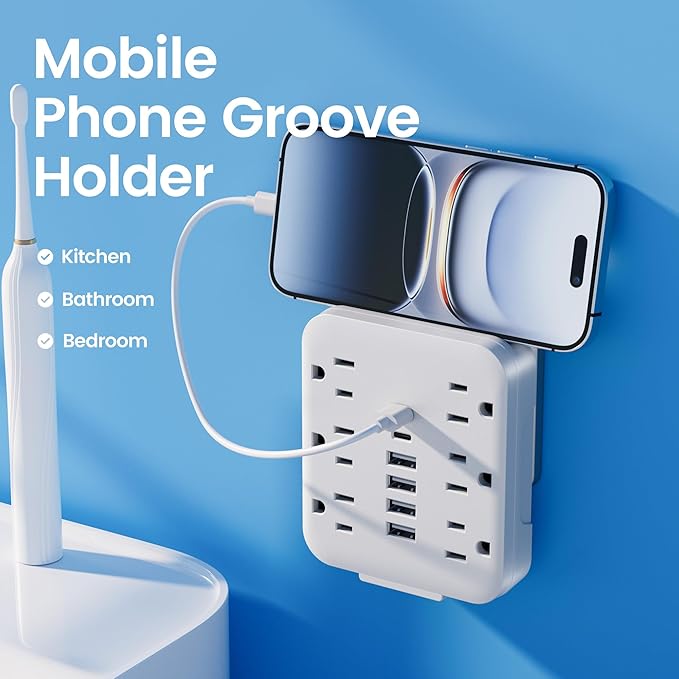 Multi Plug Wall Outlet Extender with USB Ports: 6 AC Outlets, 6 USB Ports (2 USB C), Wall Plug Power Strip, USB Plug Adapter for Wall Outlet, Outlet Splitter for Home Office Travel Cruise Essentials