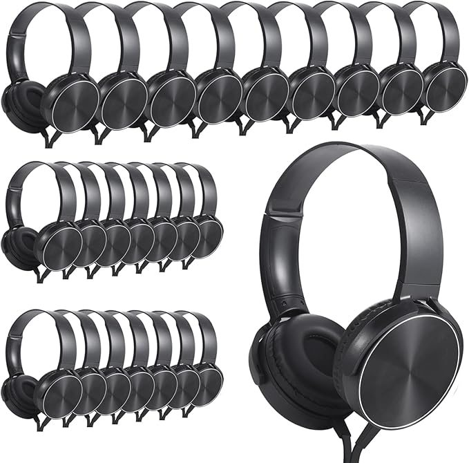 Bulk Earbud Headphones 24 Pack for School Classroom Kids, Wholeslae Wired Durable Earphones Class Set for Students Children Toddler Teens Boys Girls and Adult (HY450, 24 Black)