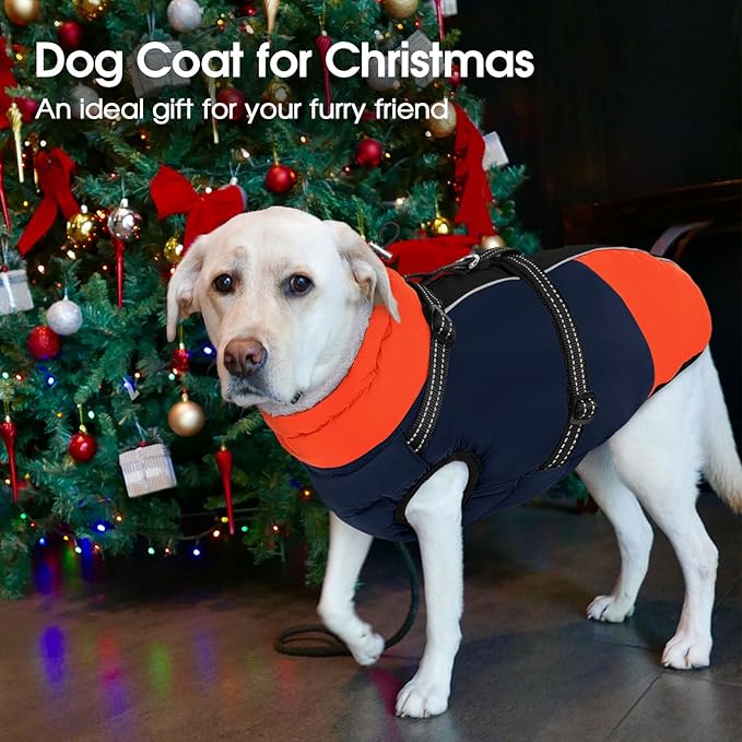 SUNFURA Dog Winter Coat, Warm Dog Coat with Harness for Medium Dogs Boys Girls, Reflective Fleece Lined Pet Winter Jacket Snowsuit for Pug, Jack Russel, Schnauzer, Blue M