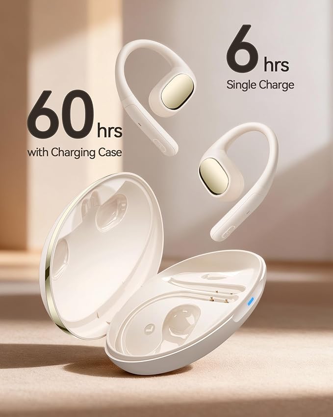 Open Ear Bluetooth Earbuds, Wireless 5.4 Headphones with 60H Playtime, Light Earhook Sport Earphones, IPX7 Waterproof Open-Ear Design for Running & Workouts, Ivory