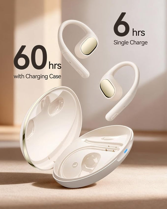 Open Ear Bluetooth Earbuds, Wireless 5.4 Headphones with 60H Playtime, Light Earhook Sport Earphones, IPX7 Waterproof Open-Ear Design for Running & Workouts, Ivory