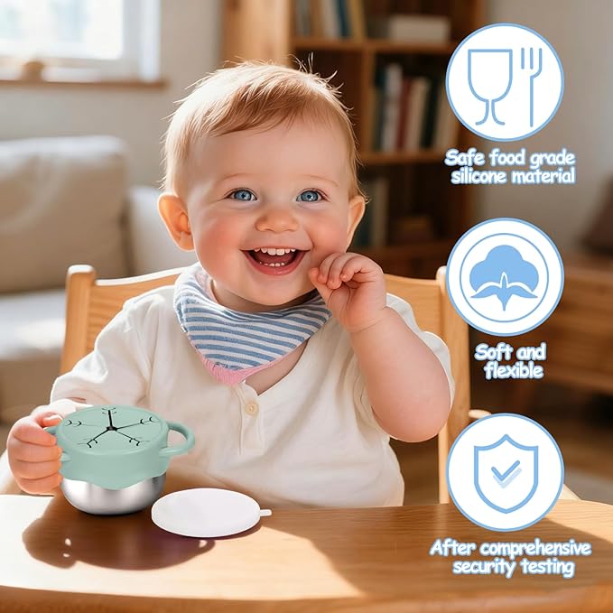 Mity rain 2-Pack Stainless Steel Snack Containers for Kids with Spill-Proof Silicone Lids & Handles - 3-in-1 Baby Snack Cups, Reusable No-Spill Toddler Snack Box, Perfect for On-The-Go Healthy Eating