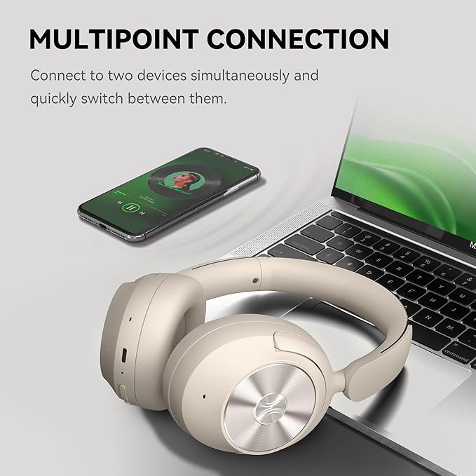 OneOdio Focus A6 Hybrid Active Noise Cancelling Headphones, 75H Playtime, LDAC Hi-Res Lossless Audio, Bluetooth 6.0, Dual Mic ENC Call, Support Wired ANC via USB-C, Wireless Over Ear Headphones