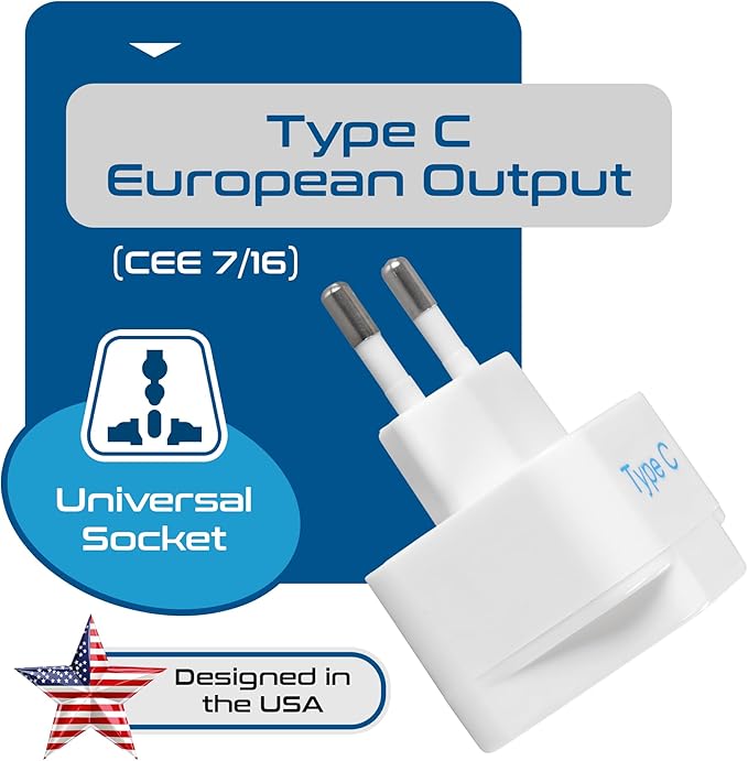 Ceptics European Travel Plug Adapter (Type C), Universal to European EU, Power Charge your Electronics in Italy, Greece, Germany, Outlet Adaptor 3 Pack
