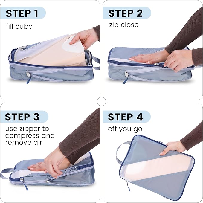 Lightweight Compression Packing Cubes for Suitcases, Compressible Expandable Travel Packing Organizer with Clear Toiletries and Backpack Bag, Travel Essentials for Carry on Luggage 7 Set