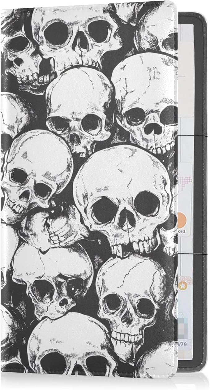 Bolaz Skulls Car Registration and Insurance Holder Leather Vehicle Document Glove Box Organizer for License Cards Accessories