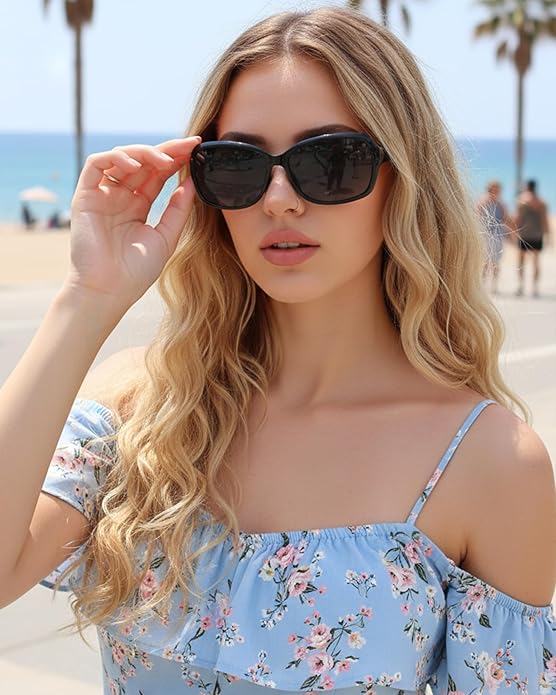 SIPHEW Polarized Sunglasses for Women | Vintage Square Sunglasses w UV400 Protection | Womens Wraparound Shade