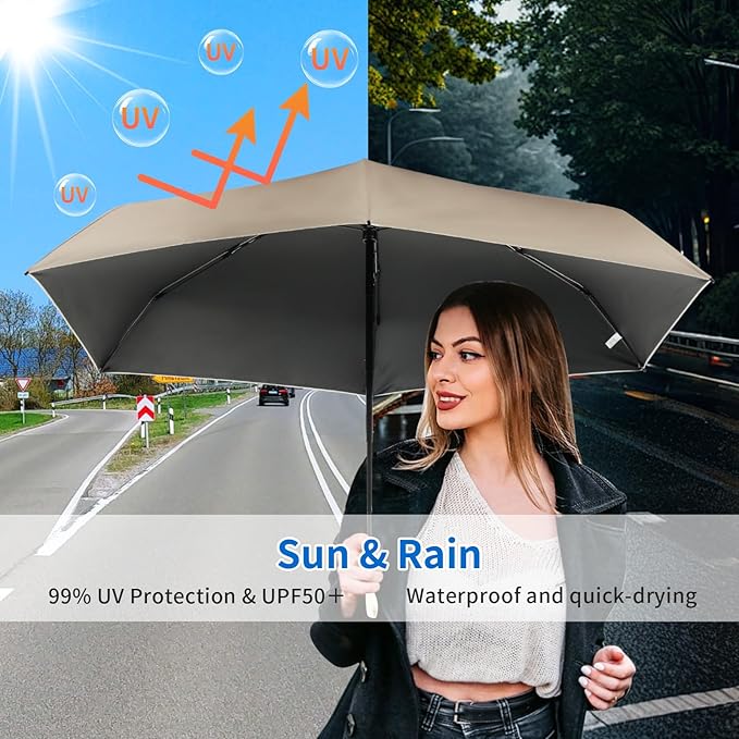 Compact Mini Windproof Travel Umbrella-UPF 50+ Sun & Rain Protection, Small Folding Design Fits in Pocket or Purse, Lightweight Portable with Case for Women, Men & Kids