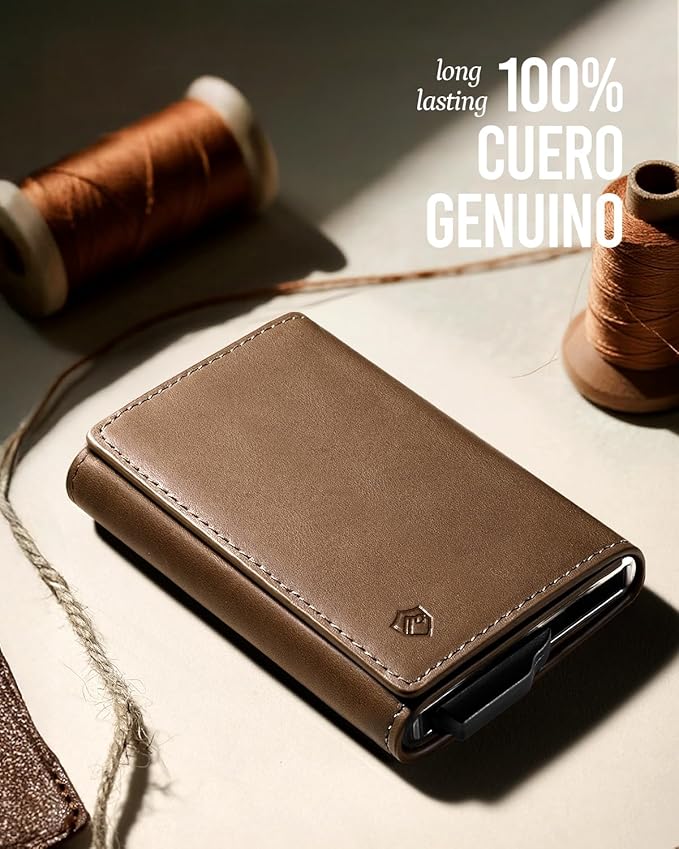 YESIIW Smart Wallet for Men with Premium Genuine Leather - Pop up Card Holder Mens Wallet for 8-10 Card Capacity | ID Window | Cash Slot | Coin Pocket | RFID Blocking - Slim, Thin (Brown)