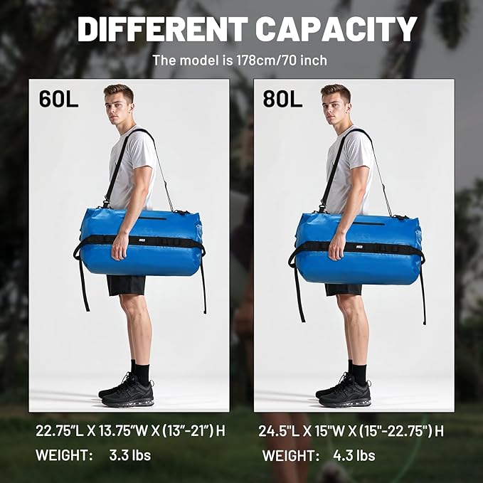 MIER Large Waterproof Duffel Bag Rolltop Dry Backpack Duffle Bags for Kayaking, Rafting, Boating, Swimming, Camping, Travel, Gym, Beach, 60L/80L
