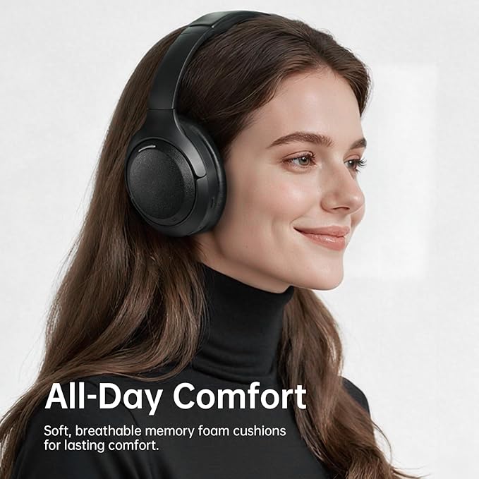 EKSA P300 Wireless Bluetooth Headphones, Active Noise Cancelling Over Ear Headset with ENC Mic,Transparency Mode, 100H Playtime, Hi-Res Audio, Deep Bass,BT 5.4 Headset for Music Office Travel