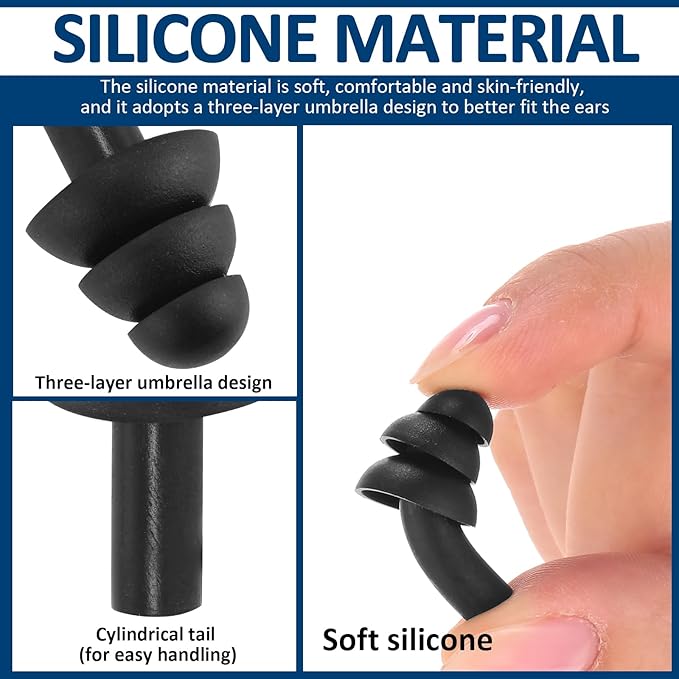 Xuhal 100 Pairs Black Corded Ear Plugs Silicone Reusable Earplugs Sound Blocking Individually Wrapped Ear Plugs Protection Hearing EarPlugs for Sleeping, Music, Shooting, Construction Work, Sports