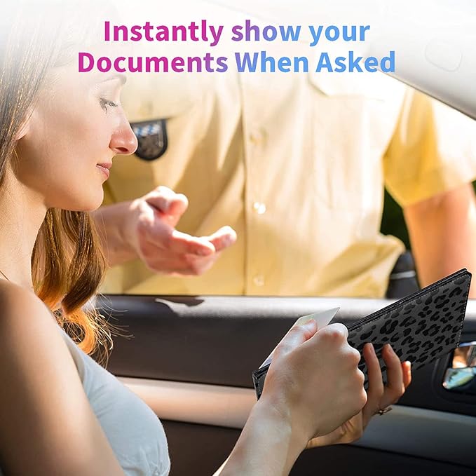Car Registration and Insurance Holder,Leather Insurance License and Registration Card Holder for Car Glove Box, Auto Truck Document Holder Organizer for Men Women- Black leopard print
