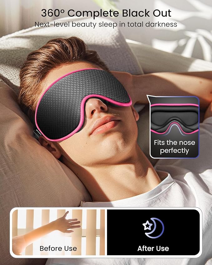 WAOAW Sleep Mask for Men Women: Blackout Eye Masks for Sleep - 3D Breathable Soft Comfortable Eye Mask for Travel - Adjustable Light Blocking Night Masks for Sleeping