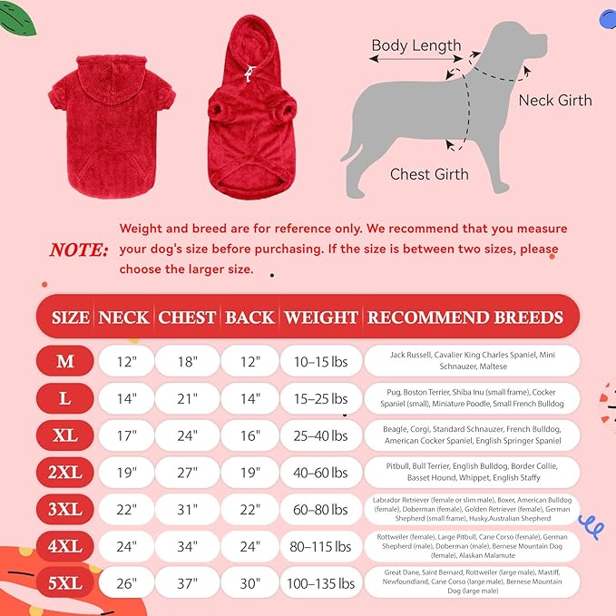 5XL Dog Sweaters for Large Dogs,Extra-Large Dog Hoodie,Warm Fuzzy Fleece Sweatshirt with Hood & Pocket,Leash Hole,Cozy Cold Weather Pet Clothes Sweater Hoodie for Large Dogs(Red,5XL)