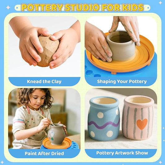 Weilim Pottery Wheel for Kids Complete DIY Pottery Painting Kit for Ages 8-12 Beginners with 4 Air-Dry Clay Packs and Tools, Arts Supplies Toys Birthday Gift for Boys Girls 6+ Years Old (Blue)