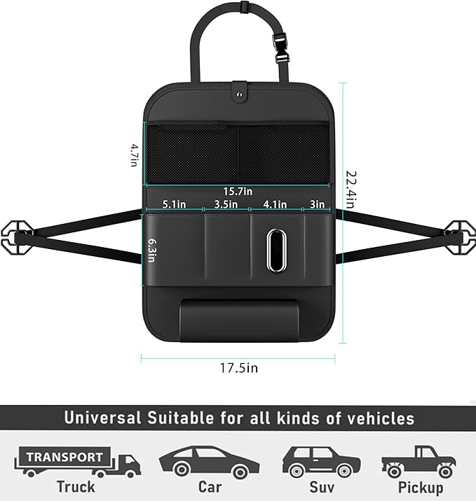 GMQ Backseat Car Organizer with Tray 1 Pack,Car Backseat Organizer with Foldable Table for Kids,Multifunctional Seat Back Organizer with Storage Pockets Car Storage Organizer (Black)