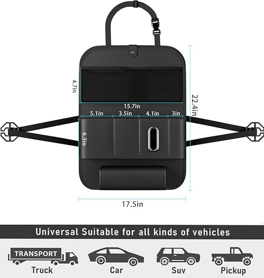 GMQ Backseat Car Organizer with Tray 1 Pack,Car Backseat Organizer with Foldable Table for Kids,Multifunctional Seat Back Organizer with Storage Pockets Car Storage Organizer (Black)