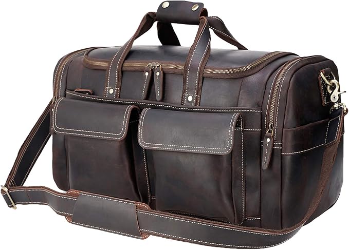 Polare 23" Duffel Thick Full Grain Cowhide Leather Gym Weekender Overnight Luggage Bag For Men 42L
