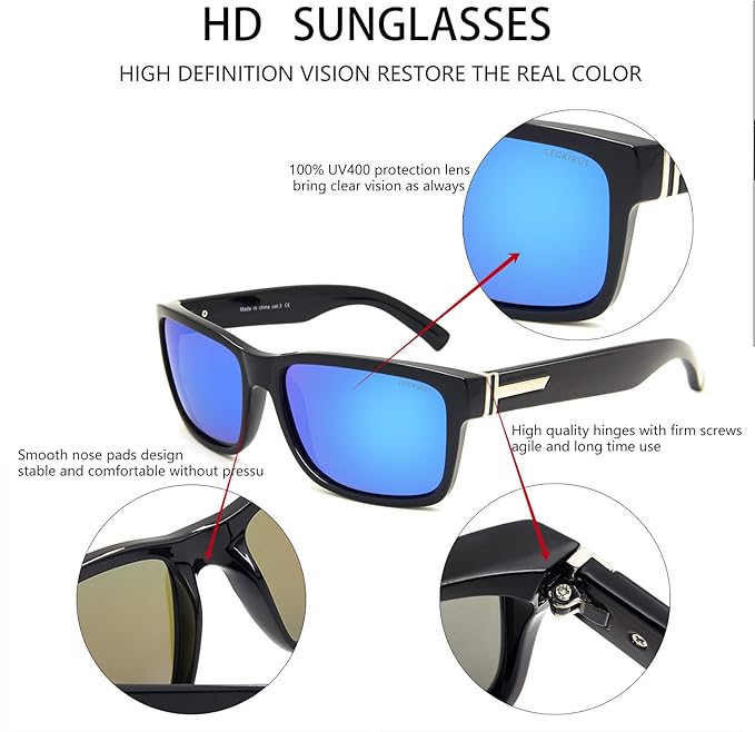 LECKIRUT Vintage Polarized Sunglasses for Men Women Retro Oversized Square Mirror Sun Glasses