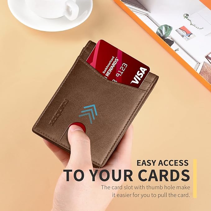RUNBOX Wallet for Men Slim Leather Bifold RFID Blocking Minimalist Front Pocket Design with Gift Box