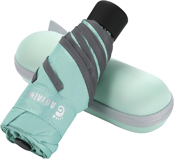 GAOYAING Mini Compact Travel Umbrella with Reflective Safety Stripes, Portable Folding Design with Case