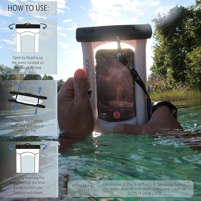 geckobrands Float Phone Dry Bag with Arm Band - Floating Watertight Dry Bag Phone Pouch, Fits Most iPhone and Samsung Galaxy Models White