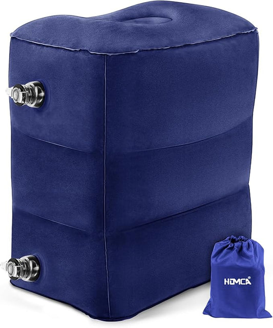 HOMCA Inflatable Travel Foot Rest Pillow (2-Pack) Adjustable Height Leg Pillow Fast Inflating Airplane Bed for Toddlers Footrest Pillow for Office, Airplane, Train, Cars, Home (Grey)