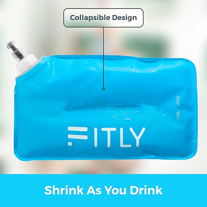 FITLY Soft Flask - Shrink As You Drink Soft Water Bottle for Hydration Pack - Folding Water Bottle Ideal for Running, Hiking, Cycling, Climbing & Rigorous Activity