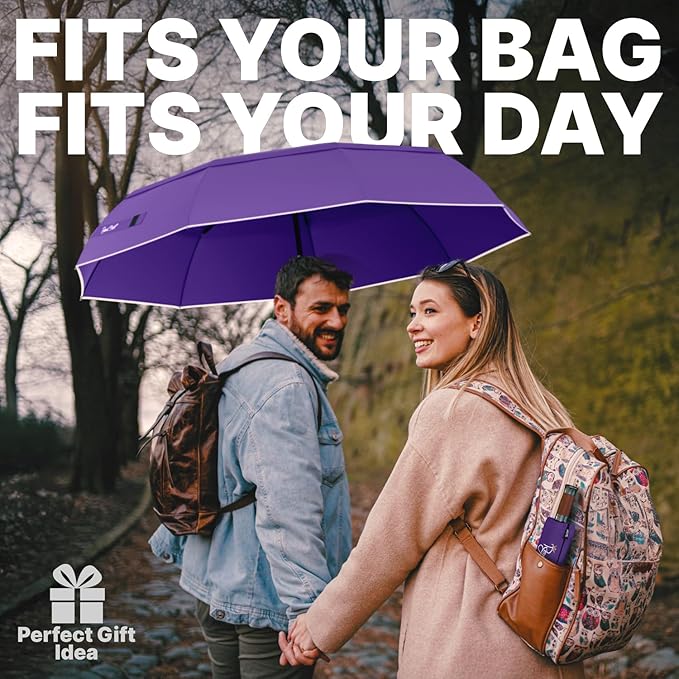 Royal Walk Windproof Folding Travel Umbrella Compact and Strong Luxurious Real Wood Handle Automatic Open Close Vented Double Canopy for Men and Women