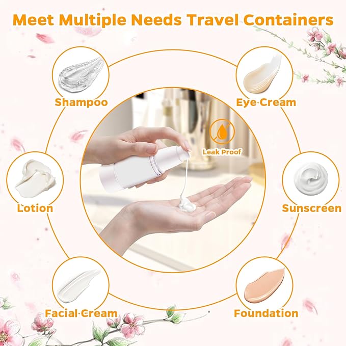 13 Pack Travel Size Containers, 1.7/1/0.5oz Clear Airless Pump Bottles, Makeup Containers, TSA Approved Skincare Empty Travel Bottles Leak Proof Refillable Jars for Toiletries, Lotion, Liquid, Cream