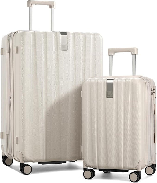 Hanke Expandable Hardshell Luggage Sets 2 Piece Extra Large Suitcases with Lock,28 Inch Luggage with Spinner Wheels, Travel Suitcase for Women Men 20 29Inch,Ivory White