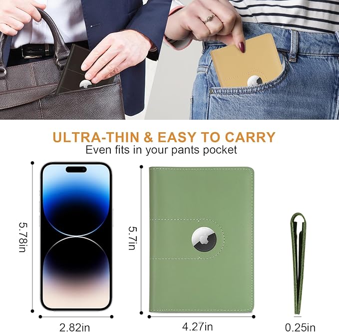 Genuine Leather Passport Holder for Travel Passport Covers with AirTag Slot Passport Wallets for Men Women Family Travel Christmas Gifts, Mens Womens Passport Holder, Green