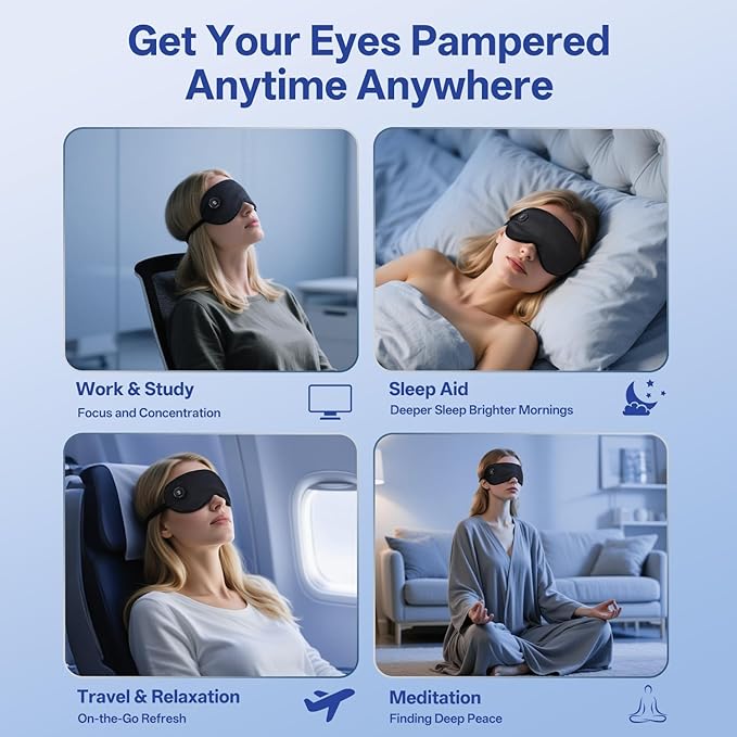 Heated Eye Mask for Dry Eyes- Warm Compress, Washable Electric Eye Heating pad for Sleep, Cordless Heat Mask for Chalazion & Stye Eye Treatment