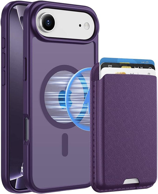 Ntwinro Magnetic for iPhone Air Case (Compatible with MagSafe) with Detachable Wallet & Card Holder for 3 Cards [RFID Blocking] Military Grade Protective Slim Phone Cover for 17 Air 2025, Purple